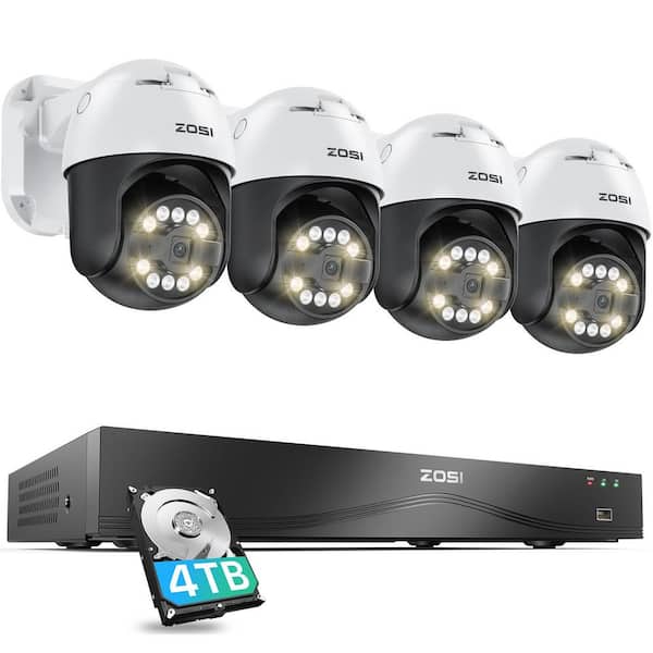 4K 8MP 16-Channel(Up to 32CH) POE 4TB NVR Security Camera System with 4 Wired 360° Outdoor Cameras, Dual-Disk Backup