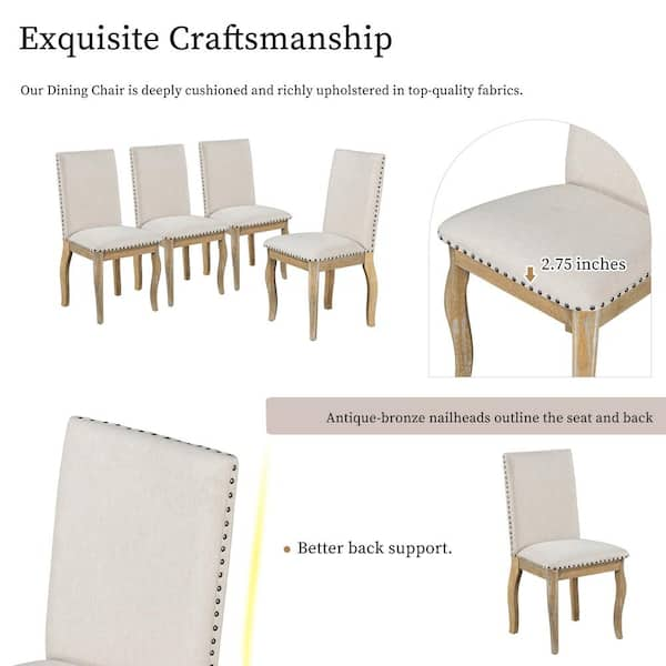 Natural Wood Wash Wood Upholstered Fabirc Dining Room Side Chairs