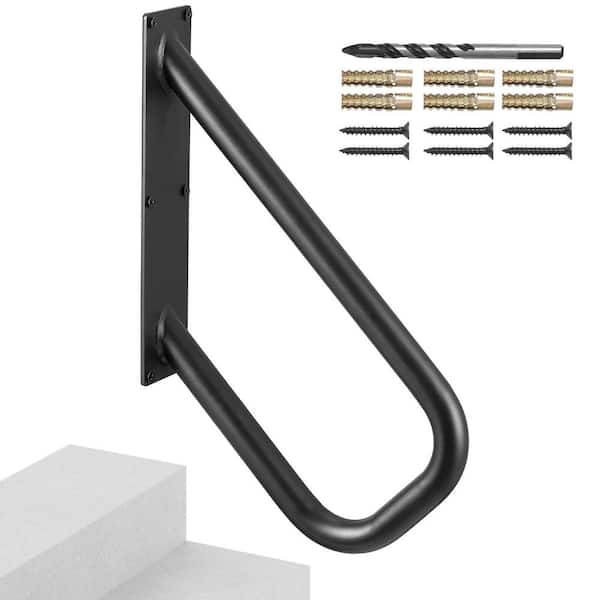 VEVOR Handrails for Outdoor Steps 18.86 in. x 3.15 in. Black steel Stair Railing Kit Wall Mount Railings 1-2 Steps U-Shaped