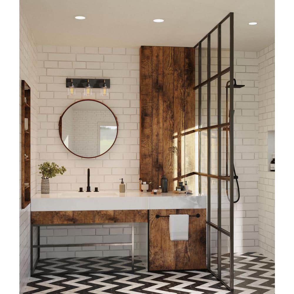 Rushton 24" Graphite 3-Light Bath Vanity with Clear Glass Shades