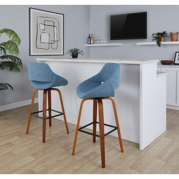 Lumisource Fabrico 29.5 in. Blue Noise Fabric, Walnut Wood Lumisource Fabrico 29.5 in. Blue Noise Fabric, Walnut Wood