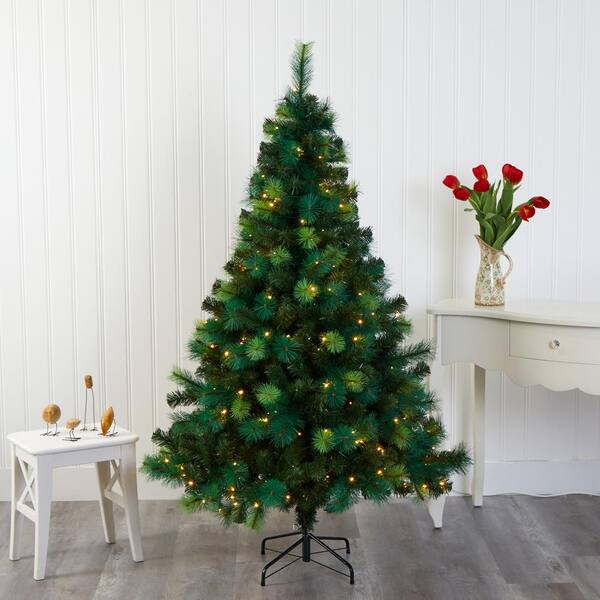 Nearly Natural 6 Ft Pre Lit Assorted Green Scotch Pine Artificial Christmas Tree With 250 Led Lights T1798 The Home Depot