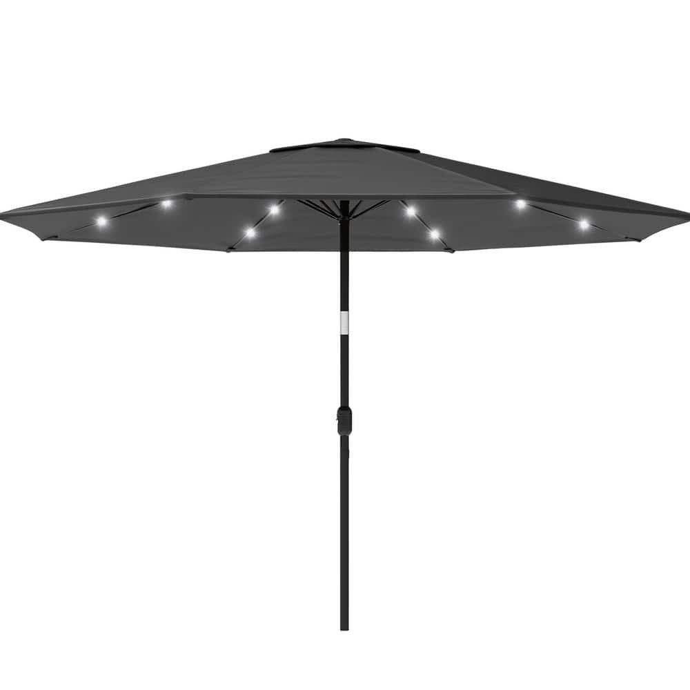 Gray 10-Foot Steel Patio Umbrella with Solar LED Lights