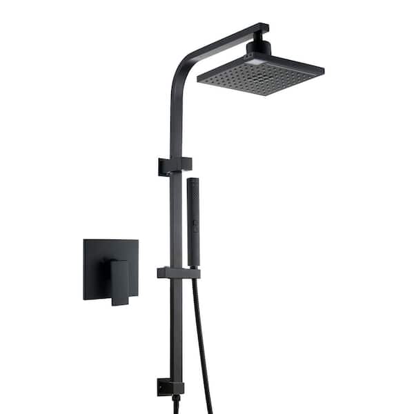 5-Spray Wall Mount Dual Fixed and Handheld Shower Head with Slide Bar, Infrared Sensing, and LED Display in Matte Black