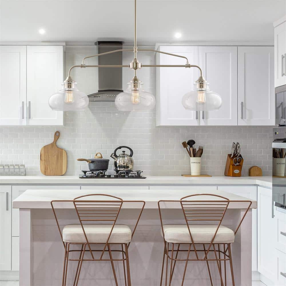 Harlow 38" Brushed Nickel Pendant Lamp with Clear Glass Dome Shades