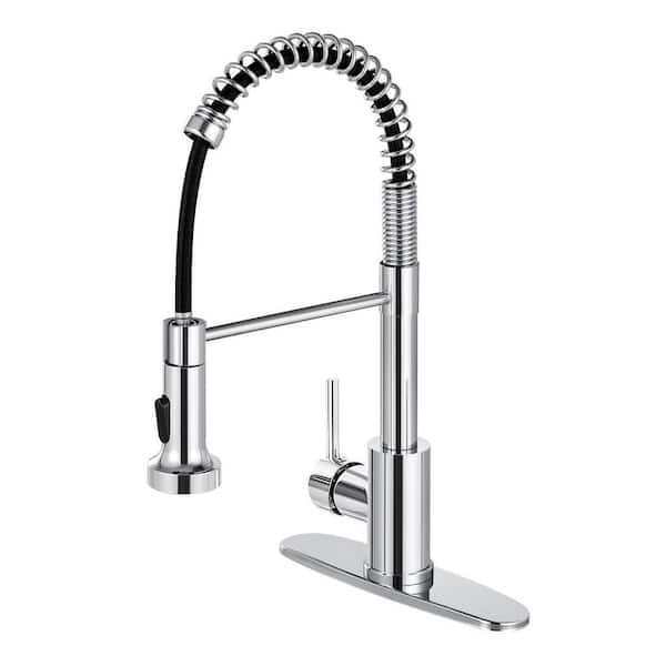 MTTCLE Polished Chrome 17.7 in. H Single Handle Pull Down Sprayer Kitchen Faucet with 360° Spout Swivel