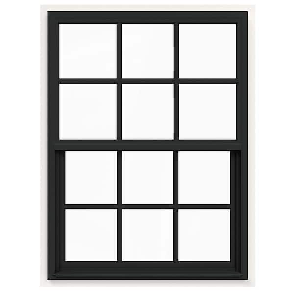 JELD-WEN 36 in. x 48 in. V-4500 Series Bronze Exterior/White Interior FiniShield Single-Hung Vinyl Window w/6-Lite Colonial Grids