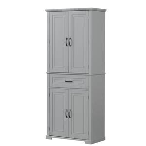 29.9 in. W x 15.7 in. D x 72.2 in. H Freestanding Gray Linen Cabinet with Drawer and Adjustable Shelf