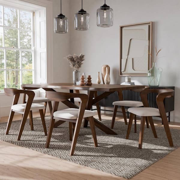 Furniture of America Shelun II 7-Piece Rectangle Rich Walnut Wood Top Dining Table Set (Seats 6)
