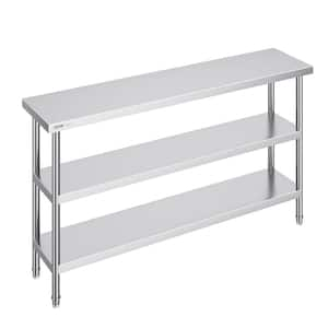 Stainless Steel Food Prep Table, 14 x 60 x 34 in. Commercial Kitchen Worktable, with 2 Adjustable Undershelf, Silver