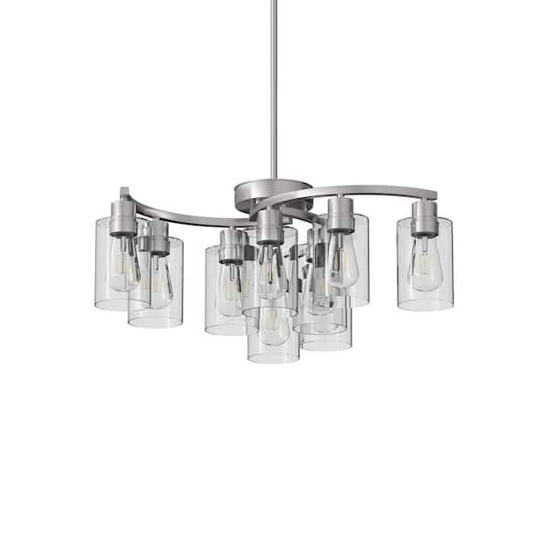 29.5" 9-Light Chrome Modern Chandelier Height-Adjustable Hanging Light Fixtures for Kitchen Island, Living Room with
