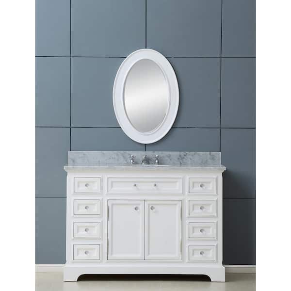 Water Creation 48 in. W x 22 in. D Bath Vanity in White with Marble Vanity Top in Carrara White and Chrome Faucet with White Basin