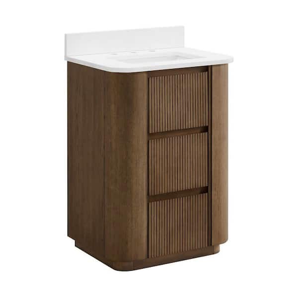 Wilsham 25 in. Single Sink American Oak Bath Vanity with White Quartz Top (Assembled)