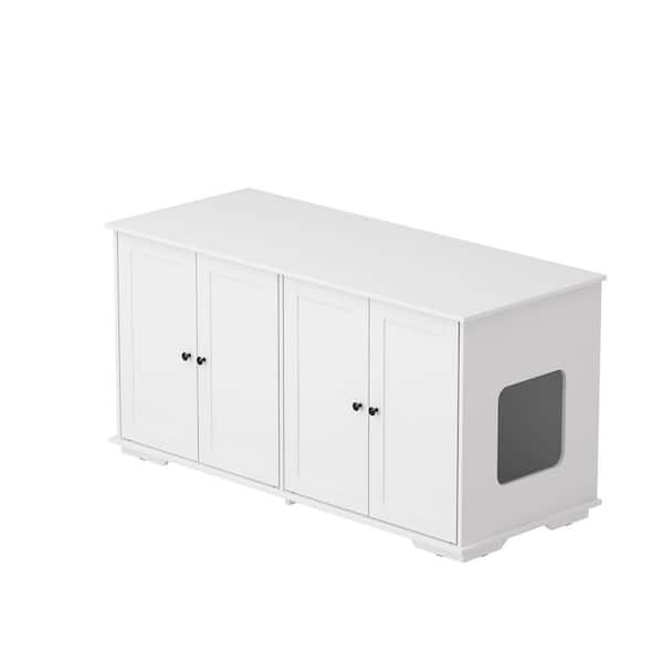 Modern Cat Litter Box Enclosure for 2 Cats, Hidden Litter Box Furniture, Indoor Cat Washroom Bench for Living Room White