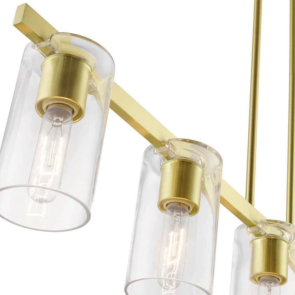Clarion Sleek Satin Brass 5-Light Linear Chandelier with Clear Glass