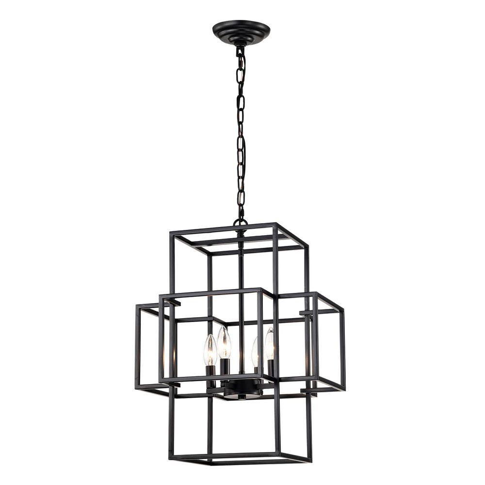 Avex 4-Light Matte Black Lantern Tiered Pendant Light with Adjustable Height, No Bulbs Included price history on PriceWatchPro