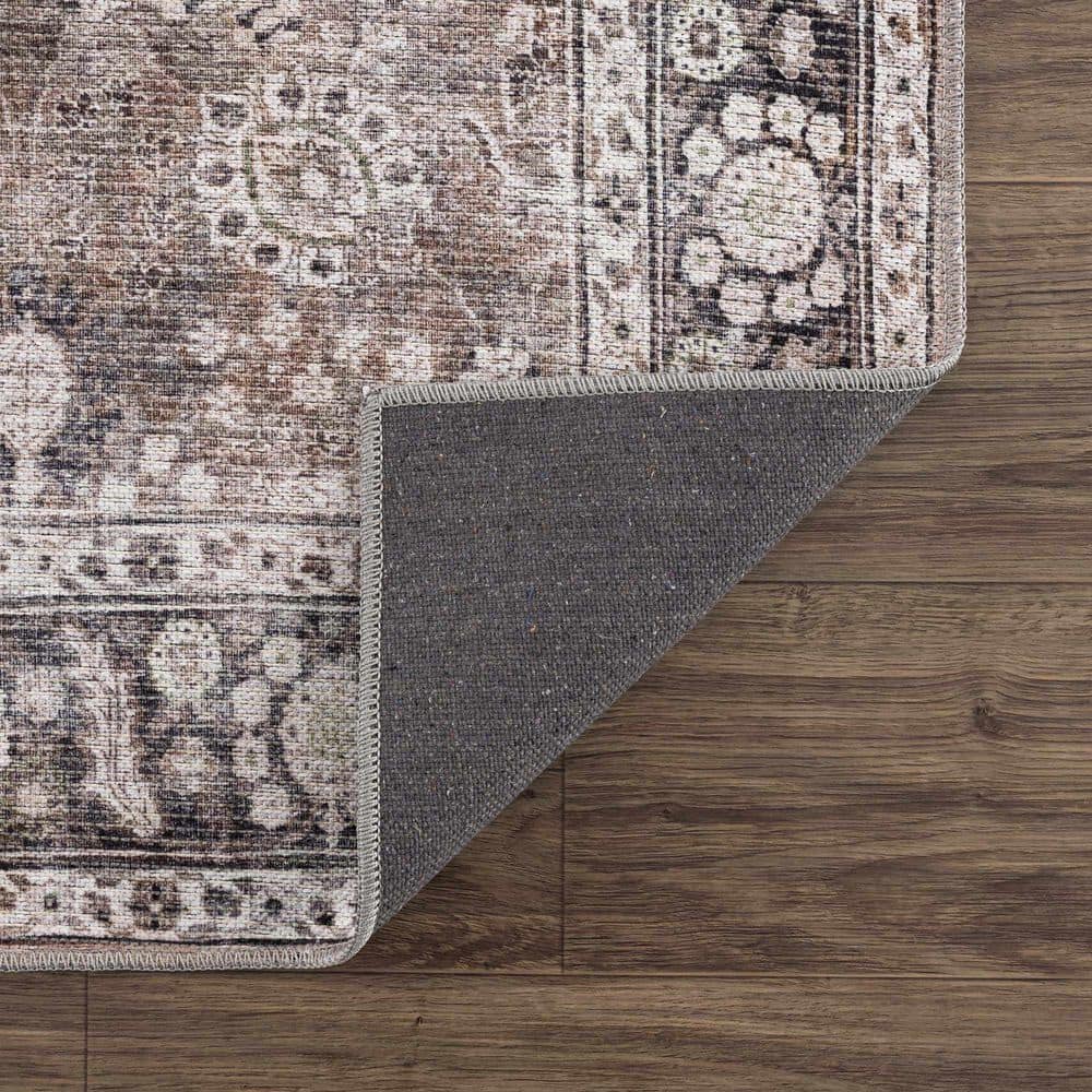 Vintage Distressed Black and Beige Oriental Cotton Chenille Rug 5'3" x 7'3"