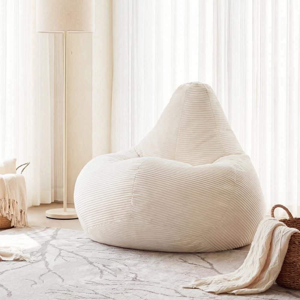 Bean Bag Chair for Adults with Skin-Friendly Corduroy Cover and Soft Sponge Filling Beige