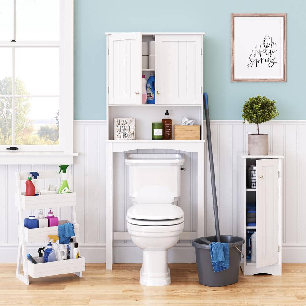 White 3-Shelf Compact Storage Caddy with Handle