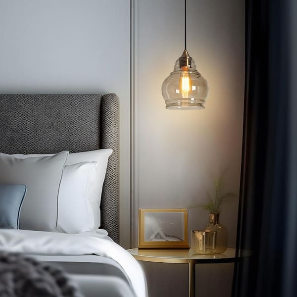 Transitional Kitchen Island Jar-Shaped Pendant Light 1-Light Plating Brass Modern Pendant Light with Smoked Glass Shade