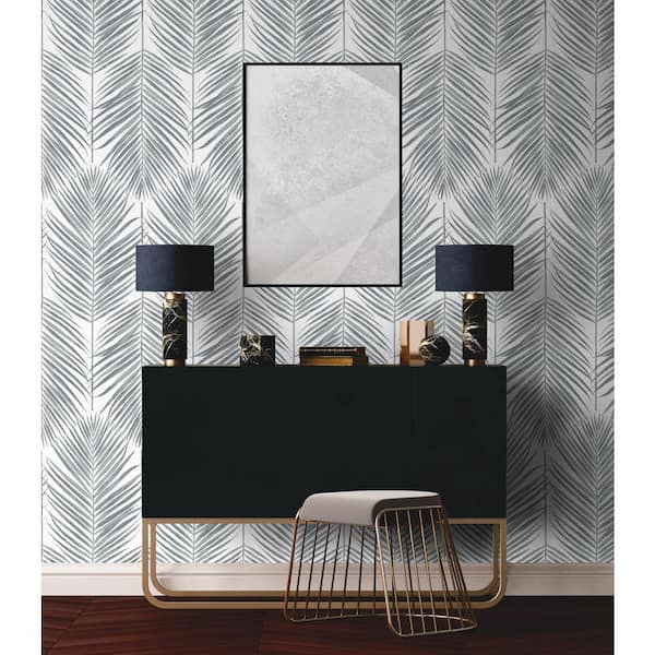 Palm Caribbean Grey Vinyl Peel and Stick Wallpaper Roll (Cover 30.75 sq. ft.)
