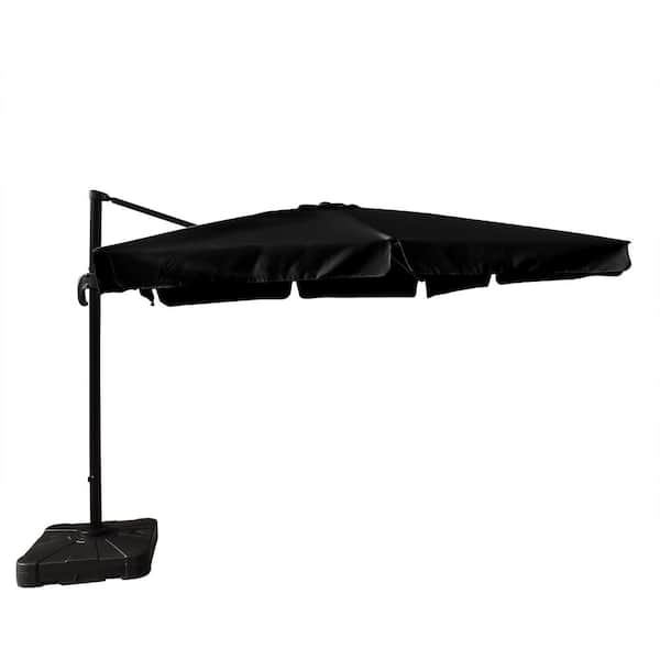 Santorini II 10 ft. Square Cantilever Patio Umbrella with Valance in Black Sunbrella Acrylic