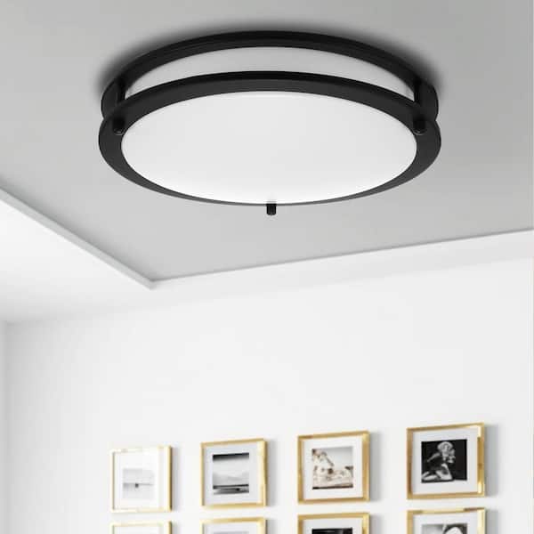 YANSUN 12 in. 18-Watt Round Sand Black Integrated LED Flush Mount Ceiling Light with 5CCT Dimmable Function for Bedroom