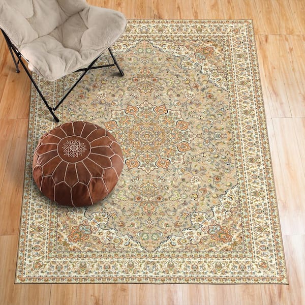 Kenya Beige Medallion Washable 5 ft. x 7 ft. Area Rug