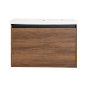 18.11 in. W x 29.53 in. D x 20.47 in. H 1-Sink Wall Mounted Bath Vanity in Brown with White Resin Top