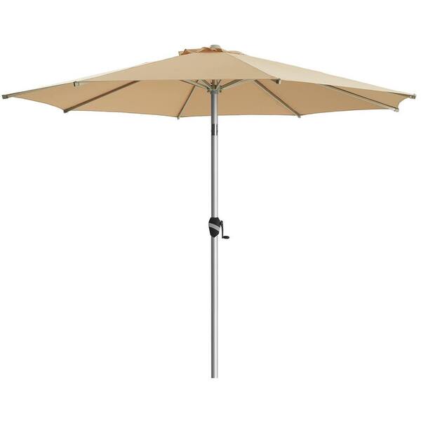 PASAMIC 10 ft. Aluminum Outdoor Market Umbrella Patio Umbrella, 5-YEAR Fade-Resistant and Push Button Tilt in Beige