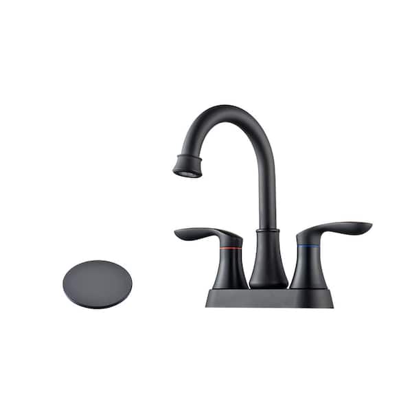 Lukvuzo Traditional 4 in. Centerset Duoble-Handle High Arc Bathroom Faucet with Drain Kit Included in Matte Black