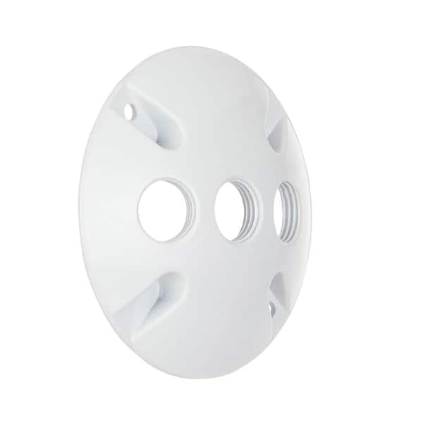 Commercial Electric - 4 in. Round Metallic Weatherproof Cover with (3) 1/2 in. Holes, White