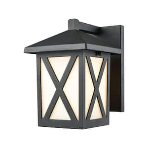 Lawton 1-Light Matte Black with White Glass Outdoor Wall Lantern Sconce