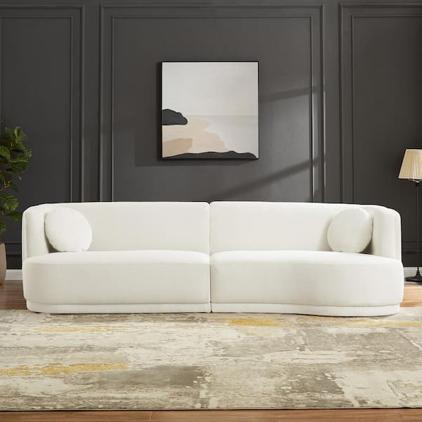 Ashcroft Furniture Co Polaris 120 in. Round Arm Boucle Fabric Curved Luxury Sofa in Ivory