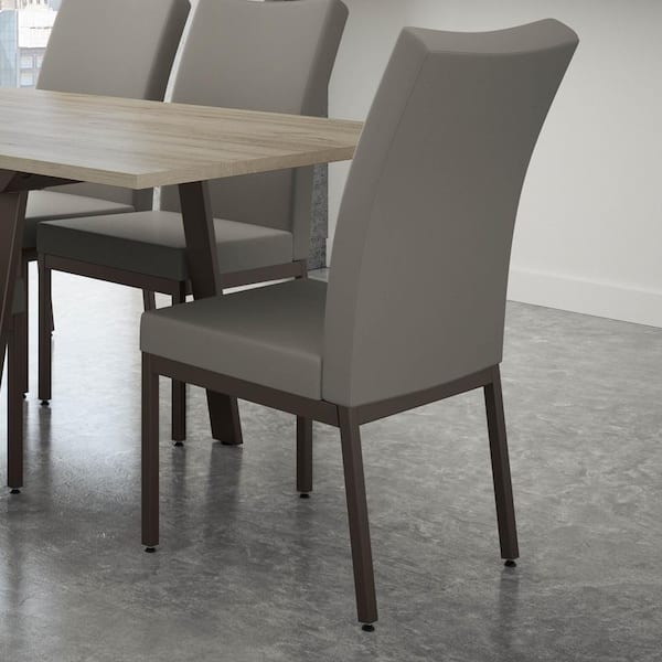 Amisco Larry Taupe Grey Faux Leather, Dark Brown Faux Leather Dining Room Chairs