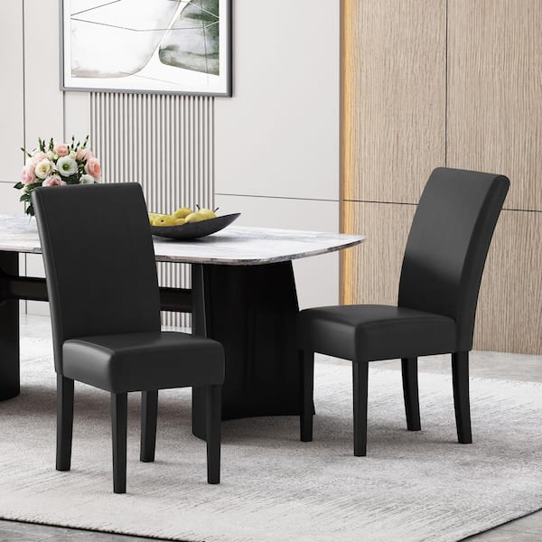 Monita Midnight Black Upholstered Faux Leather Dining Chair (Set of 2)