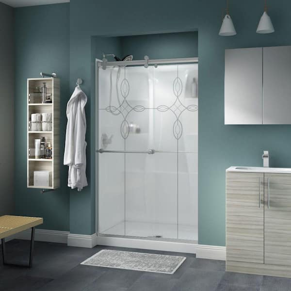 Delta Contemporary 47-3/8 in. W x 71 in. H Frameless Sliding Shower Door in Nickel with 1/4 in. Tempered Tranquility Glass