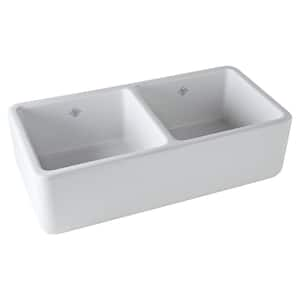 Farmhouse/Apron-Front Fireclay 36.625 in. Double Bowl Kitchen Sink in White