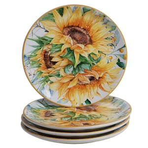 Sunflower Fields 4-Piece Seasonal Multicolored Earthenware 9 in. Salad Plate Set (Service for 4)