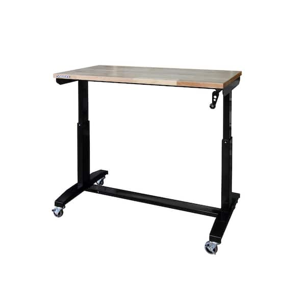 Husky 46 in. W x 24 in. D Adjustable Height Black Workbench Table