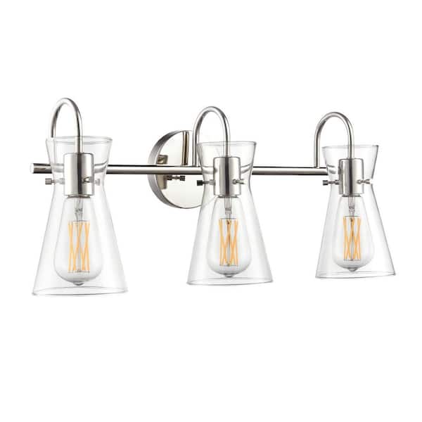 Camellia 22 in. 3-Light Polished Nickel Vanity Light with Clear Glass Shades
