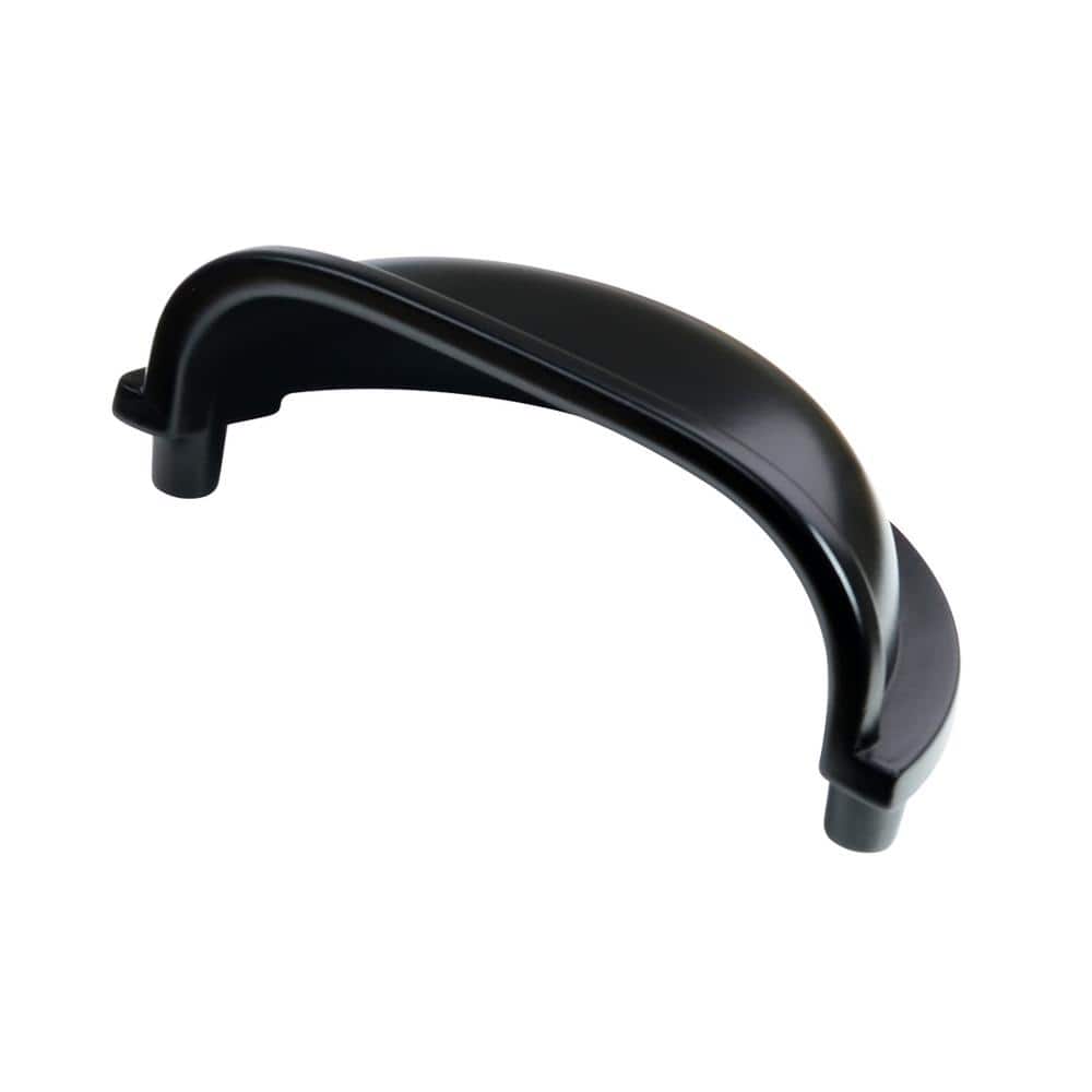 Flat Black Modern Cup Drawer Pull with Mounting Hardware