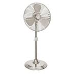 Retro 16 in. 3 Speed All-Metal Pedestal Fan with Wide Oscillation in Brushed Nickel