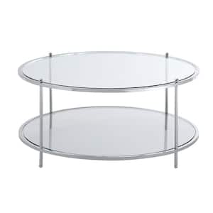 Royal Crest 36 in. Chrome Low Round Glass Top Coffee Table with Shelf