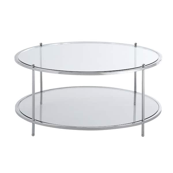 Convenience Concepts Royal Crest 36 in. Chrome Low Round Glass Top Coffee Table with Shelf