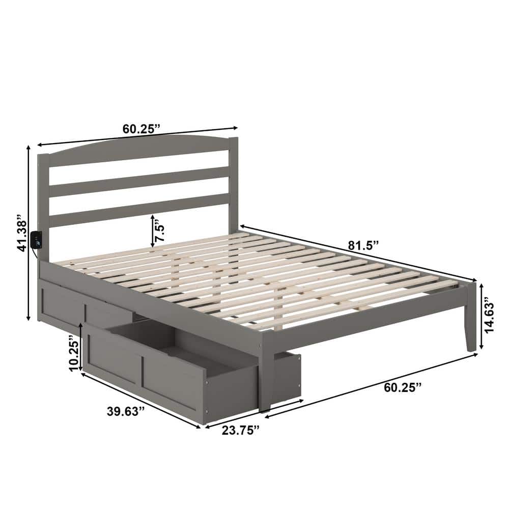 Warren Gray Queen Wood Platform Bed with Storage Drawers