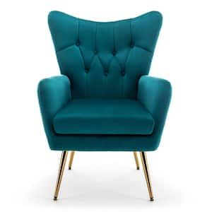 Agne 28.3 in. Wide Tufted Velvet Wingback Chair, Dark Teal