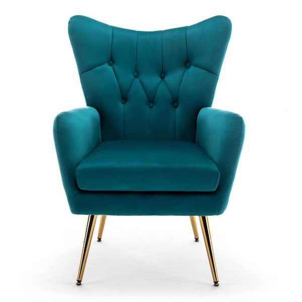 Agne 28.3 in. Wide Tufted Velvet Wingback Chair, Dark Teal