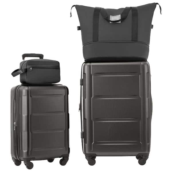 Merax 4-Piece Dark Gray Expandable ABS Hardshell Spinner 20 in. 28 in. Luggage Set with Travel Duffel Bag, Toiletry Bag