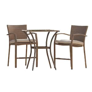Lakewood Ranch 3-Piece High Top Wicker Outdoor Bistro Set with Brown Cushions
